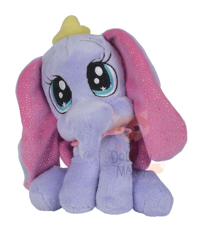 Glamour peluche dumbo éléphant violet rose noeud 17 cm 